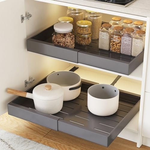 Tiroir Télescopique,Tiroir Coulissant Cuisine,Organisateurs D'armoire Coulissants,Ensemble 2 Pièces en Gris