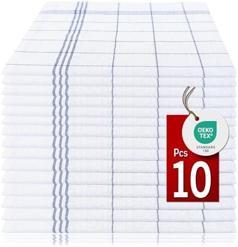 Torchons de Cuisine - Lot de 10 Bleu 100% Coton Torchon Vaisselle Professionnel 50x70 cm Certifié Oeko-TEX Super Absorbant