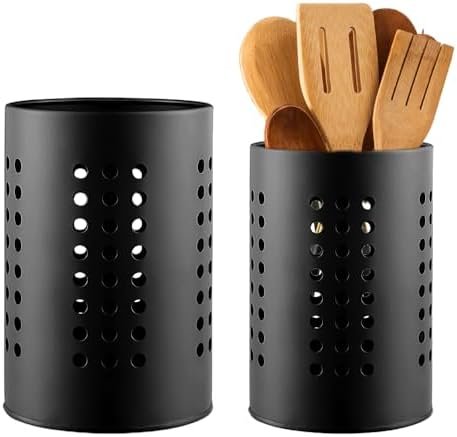 UQTUKO Porte-ustensiles de cuisine, 2 porte-couverts en acier inoxydable Panier à couverts pour organiser les ustensiles de cuisine Rangement pot ustensile , Noir