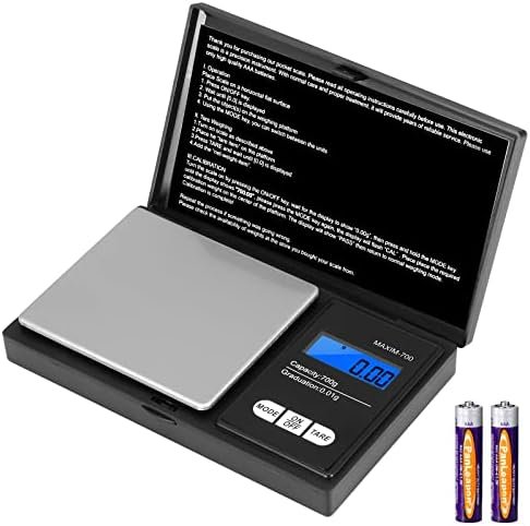 Vinabo Balance de Précision 700g/0,01g, Balance de Cuisine, Balance à Bijoux Portable, Balance de Poche Numérique Pro, avec écran LCD et 7 Unités, Fonction Tare, Pour la Cuisine, le Café Noir