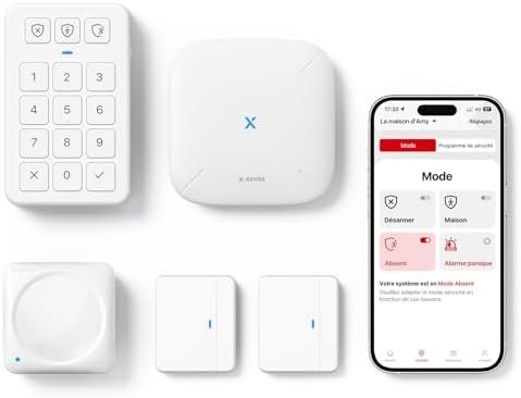 X-Sense Alarme sans Fil Maison, système Alarme Maison sans Fil, Compatible avec Alexa et Alertes, Comprend 1 Station de Base, 2 Capteurs de Porte, 1 Détecteur de Mouvement et 1 Clavier, AS05