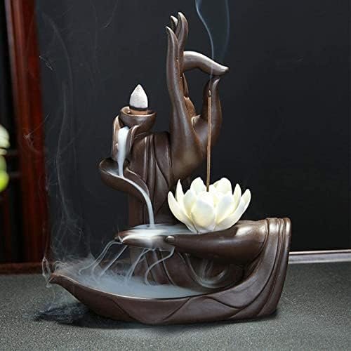 XUDREZ Brûleur d'encens Zen Lotus à Contre-Courant avec cône d'encens à Contre-Courant 10pcs, brûleur Porte-cône d'encens à Contre-Courant en céramique