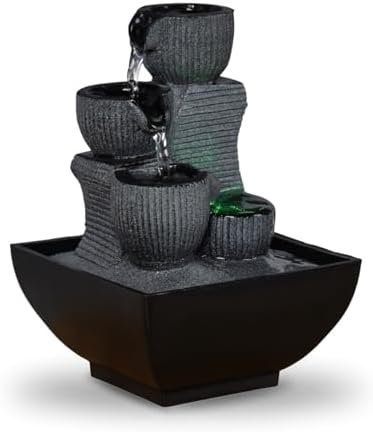 Zen'Light - Fontaine d’Intérieur Kini Cascade Zen Relaxante avec Lumière LED Coloré - Décoration Salon, Chambre, Bureau Moderne, Idéal Méditation et Détente - pour Table Circuit Fermé - H 18 cm