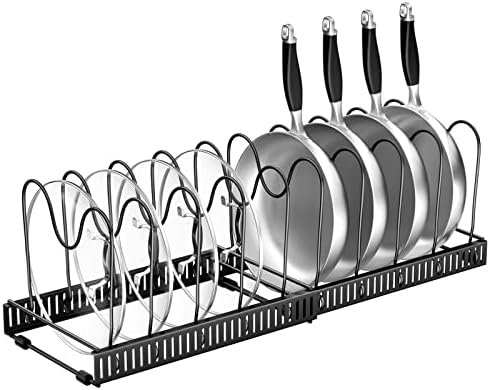 rangement/Porte-casseroles Support Extensible, Organiseur/rang de Poêle avec 10 Compartiments Réglables, de Cuisine pour Tiroir (Noir)